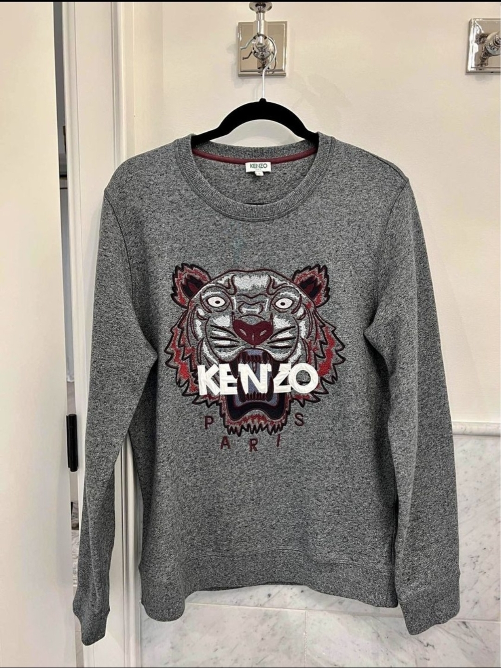 Kenzo Gray Sweatshirt with Embroidered Tiger and Red Accents